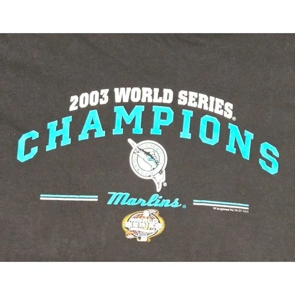 Vintage Florida Marlins 2003 World Series Champions T-Shirt Black 2XL 25x31 Y2K - Picture 2 of 7